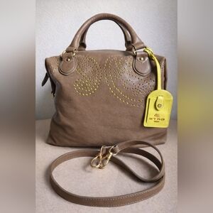 Etro Bag Satchel Shoulder Paisley Perforated Soft Leather Tan Brown Adjustable